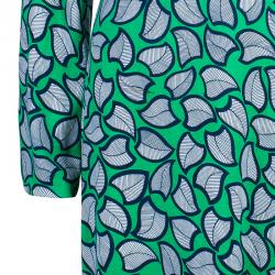 Pre Owned Diane von Furstenberg Leaf Print Long Sleeve Reina Dress L