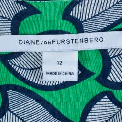 Pre Owned Diane von Furstenberg Leaf Print Long Sleeve Reina Dress L
