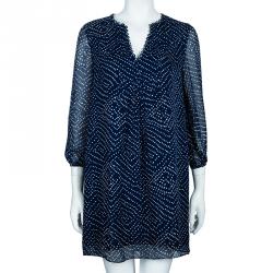 Pre Owned Diane Von Furstenberg Blue Dotted Aria Dress XS