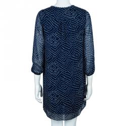 Pre Owned Diane Von Furstenberg Blue Dotted Aria Dress XS