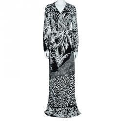 Pre Owned Diane von Furstenberg Monochrome Printed Georgina Maxi Wrap Dress XL