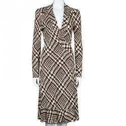 Pre Owned Diane Von Furstenberg Boka Brown Print Wrap Dress L