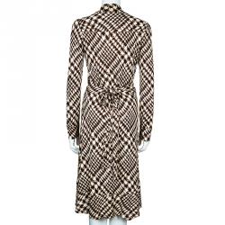 Pre Owned Diane Von Furstenberg Boka Brown Print Wrap Dress L