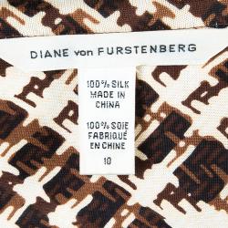 Pre Owned Diane Von Furstenberg Boka Brown Print Wrap Dress L