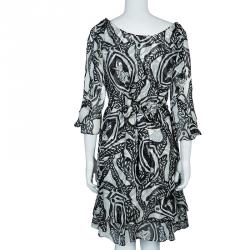 Pre Owned Diane von Furstenberg Monochrome Print Silk Alberta Dress M