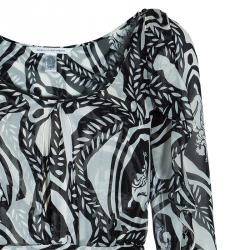 Pre Owned Diane von Furstenberg Monochrome Print Silk Alberta Dress M