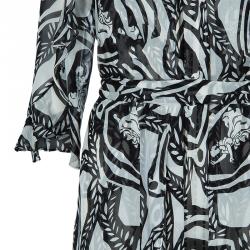 Pre Owned Diane von Furstenberg Monochrome Print Silk Alberta Dress M