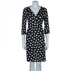Pre Owned Diane von Furstenberg Monochrome Print New Julian Wrap Dress M