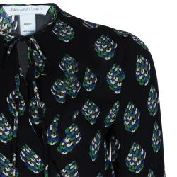Pre Owned Diane Von Furstenberg Black Printed Nove Long Sleeve Top M