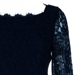 Pre Owned Diane Von Furstenberg Navy Blue Lace Back Zipper Dress M