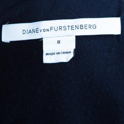 Pre Owned Diane Von Furstenberg Navy Blue Lace Back Zipper Dress M