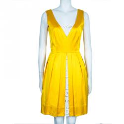 Pre Owned Diane von Furstenberg Yellow Pleated Eliza Dress M