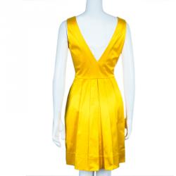 Pre Owned Diane von Furstenberg Yellow Pleated Eliza Dress M