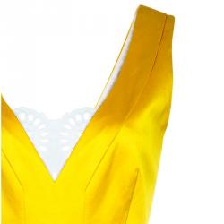 Pre Owned Diane von Furstenberg Yellow Pleated Eliza Dress M