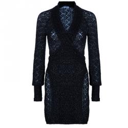 Pre Owned Diane von Furstenberg Black Glitter Besos Wrap Around Cardigan S