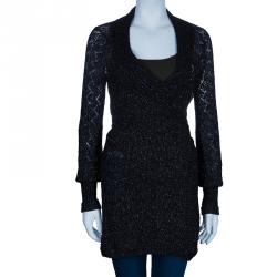 Pre Owned Diane von Furstenberg Black Glitter Besos Wrap Around Cardigan S