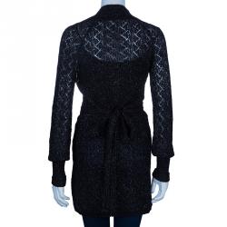 Pre Owned Diane von Furstenberg Black Glitter Besos Wrap Around Cardigan S