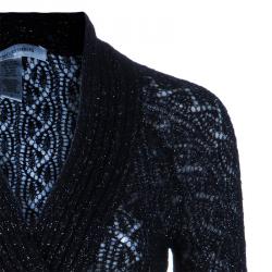 Pre Owned Diane von Furstenberg Black Glitter Besos Wrap Around Cardigan S