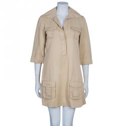 Pre Owned Diane Von Furstenberg Roberts Khaki Pocket Detail Dress M