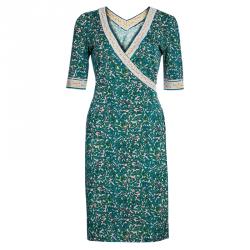 Pre Owned Diane von Furstenberg Turquoise Print Silk Wrap Dress S