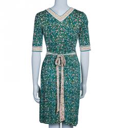 Pre Owned Diane von Furstenberg Turquoise Print Silk Wrap Dress S