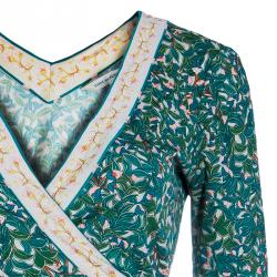 Pre Owned Diane von Furstenberg Turquoise Print Silk Wrap Dress S