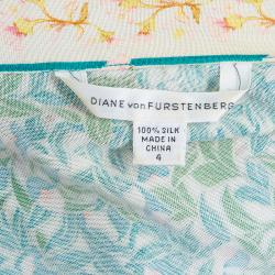 Pre Owned Diane von Furstenberg Turquoise Print Silk Wrap Dress S