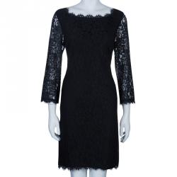 Pre Owned Diane Von Furstenberg Black Lace Zarita Dress XL
