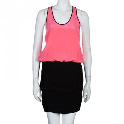 Pre Owned Diane Von Furstenberg Pink and Black Loranne Sleeveless Dress M