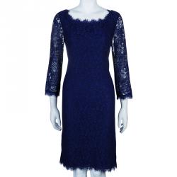 Pre Owned Diane von Furstenberg Blue Zarita Lace Dress L