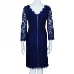 Pre Owned Diane von Furstenberg Blue Zarita Lace Dress L