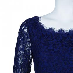 Pre Owned Diane von Furstenberg Blue Zarita Lace Dress L