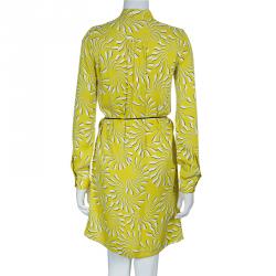 Pre Owned Diane von Furstenberg Yellow Print Tassel Tie-up Tunic Dress M