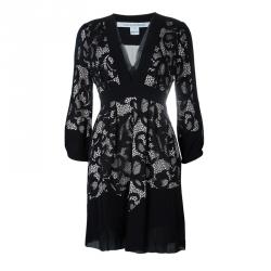 Diane von Furstenberg Black Lace Detail Long Sleeve Dress S