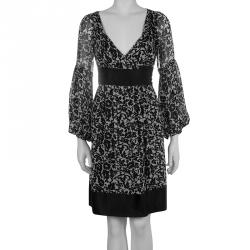 Pre Owned Diane Von Furstenberg Monochrome Floral Print Myrte Wrap Dress  S