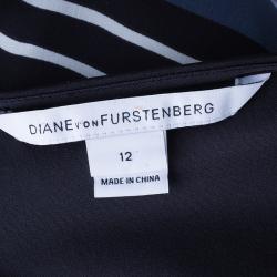 Pre Owned Diane Von Furstenberg New Christa Striped Silk Belted Dress L