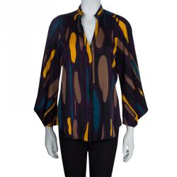 Pre Owned Diane Von Furstenberg Multicolor Printed Silk Karia Blouse M