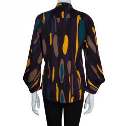 Pre Owned Diane Von Furstenberg Multicolor Printed Silk Karia Blouse M