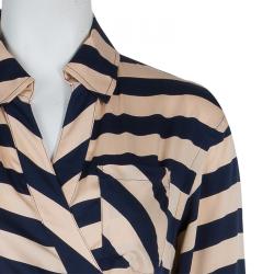 Pre Owned Diane Von Furstenberg Striped Silk Wraparound Helena Shirt Dress L