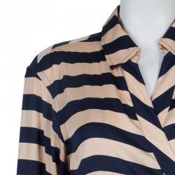 Pre Owned Diane Von Furstenberg Striped Silk Wraparound Helena Shirt Dress L