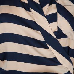 Pre Owned Diane Von Furstenberg Striped Silk Wraparound Helena Shirt Dress L