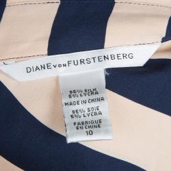 Pre Owned Diane Von Furstenberg Striped Silk Wraparound Helena Shirt Dress L