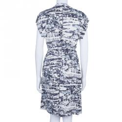 Pre Owned Diane Von Furstenberg Mindy Monochrome Marble Wrap Dress L