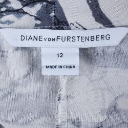 Pre Owned Diane Von Furstenberg Mindy Monochrome Marble Wrap Dress L