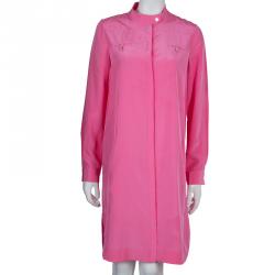 Pre Owned Diane Von Furstenberg Hot Pink Marianna Silk Shirt Dress M