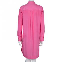 Pre Owned Diane Von Furstenberg Hot Pink Marianna Silk Shirt Dress M
