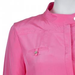 Pre Owned Diane Von Furstenberg Hot Pink Marianna Silk Shirt Dress M
