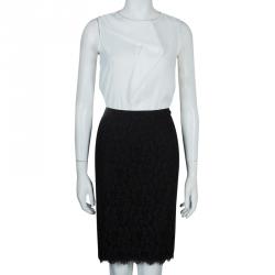 Pre Owned Diane Von Furstenberg Black Lace Scalloped Bottom Scotia Skirt L