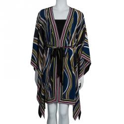 Pre Owned Diane Von Furstenberg Multicolor Striped Silk Belted Denisa Kaftan M