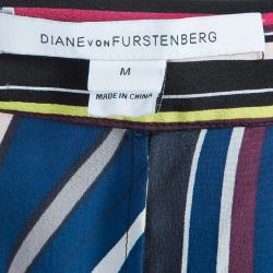 Pre Owned Diane Von Furstenberg Multicolor Striped Silk Belted Denisa Kaftan M